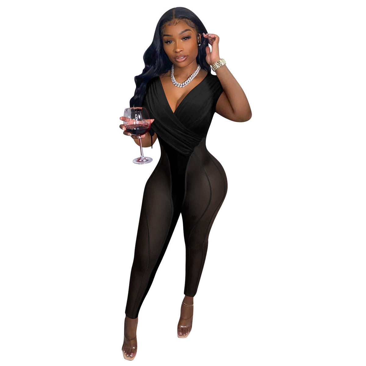 Women Clothing Spring Summer Arrival Supply Mesh Velvet Stitching Jumpsuit
