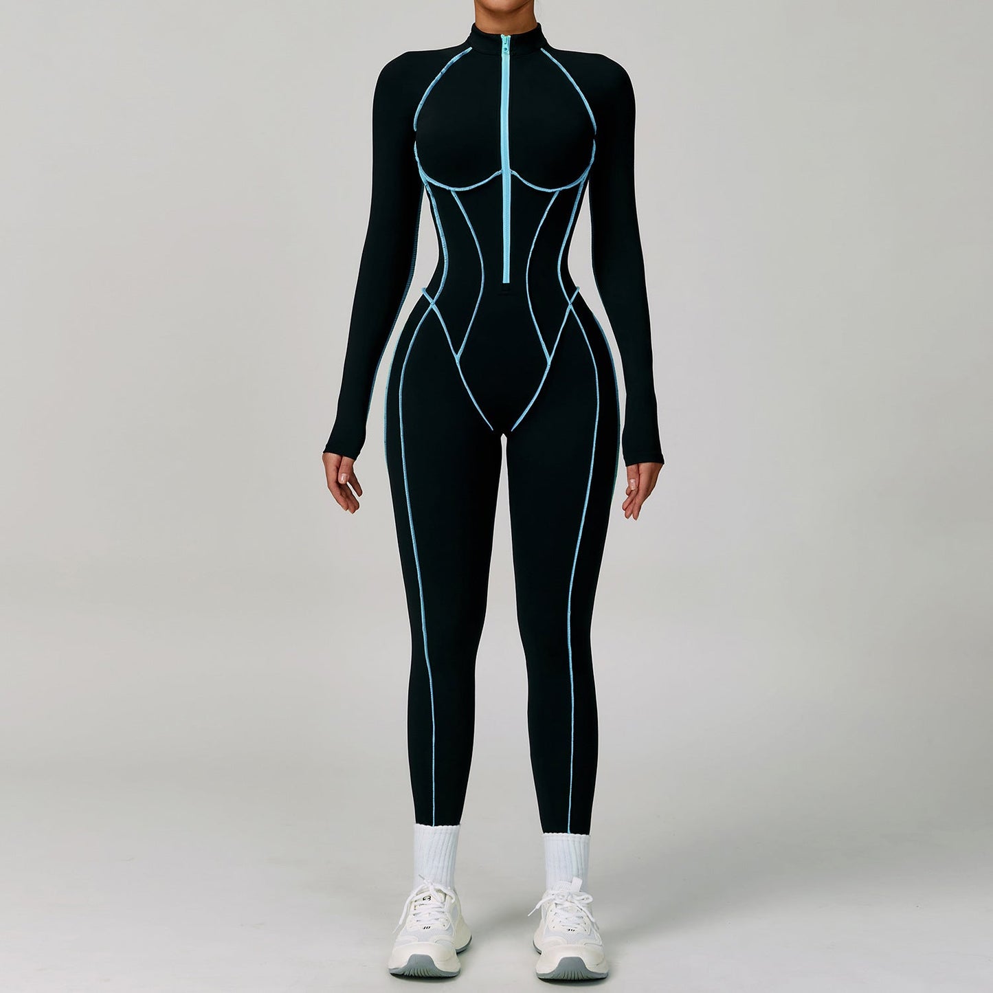 Contrast Color One Piece Quick Drying Yoga Clothes Back Tight Workout Clothes High Strength Sports Running Jumpsuit