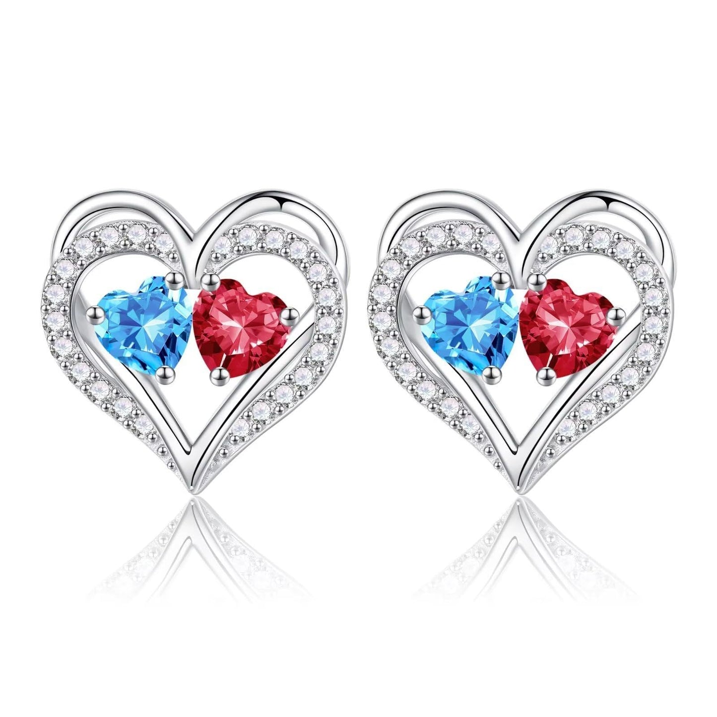 Sterling Silver Birthstone Heart Earrings