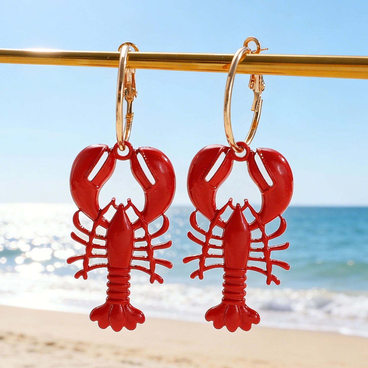 Beach Ocean Vacation Style Exaggerated Alloy Lobster Crab Pendant Earrings