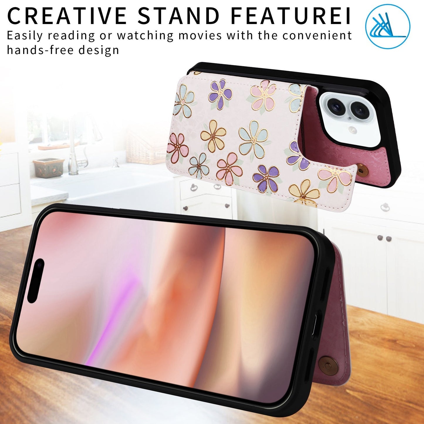 Applicable to Apple 16 painted double buckle four-insert card wallet case 16pro max all-inclusive anti-drop case protective cover