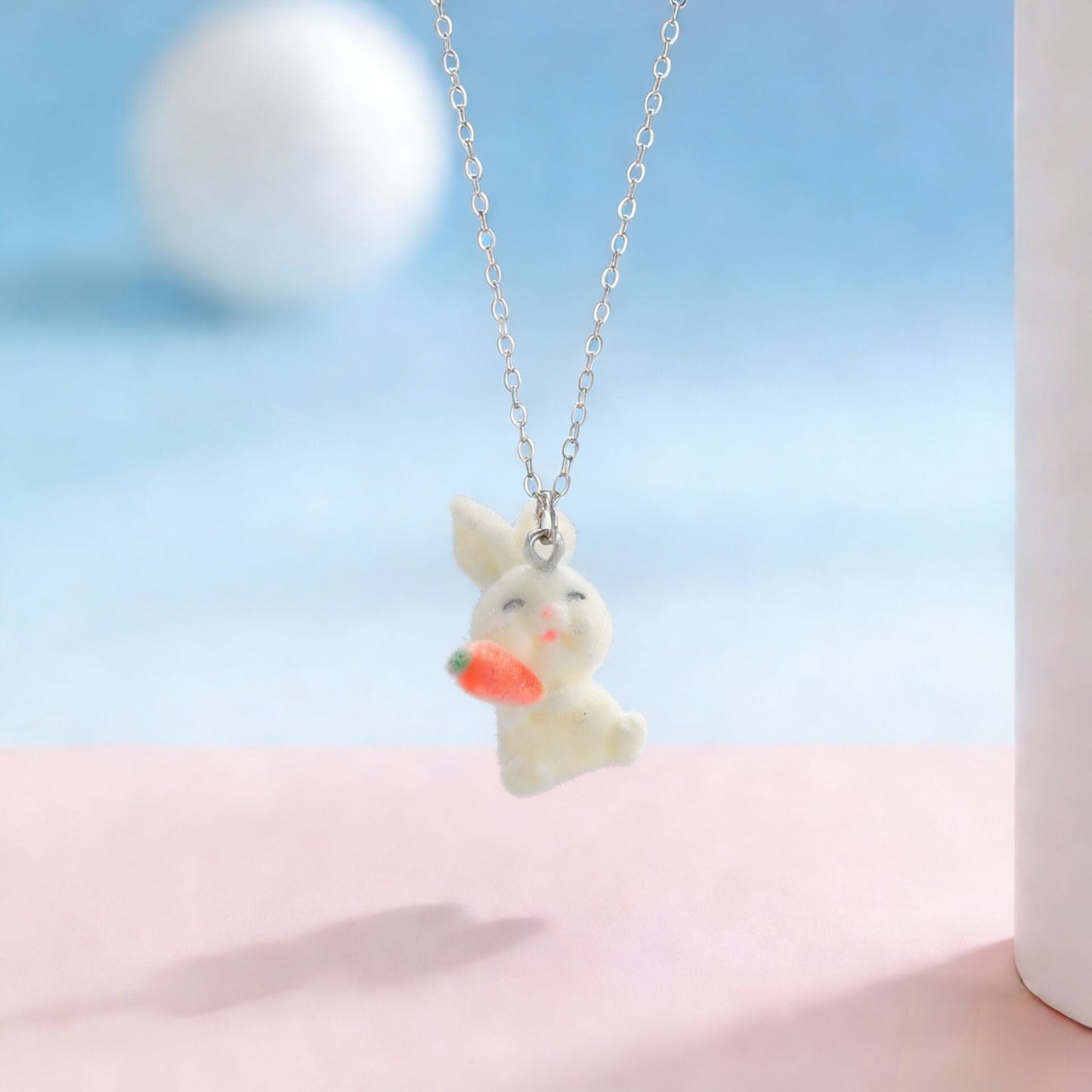 Cute 3D Flocked Resin Dog Pendant Necklace Autumn Winter Mini Animal Clavicle Chain