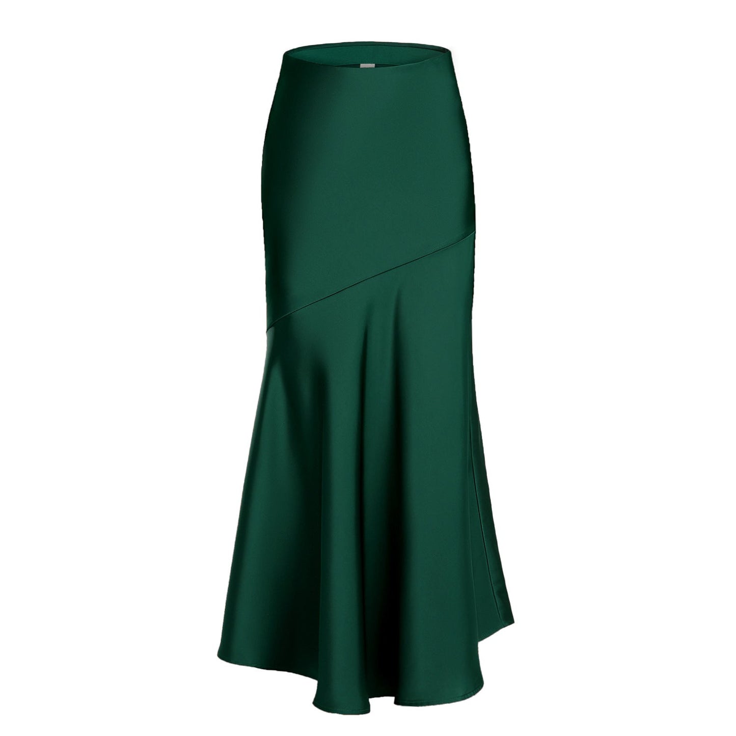 Women Acetate Satin Skirt High Waist Elastic Patchwork Maxi Dress Slim Slimming Sheath Dress