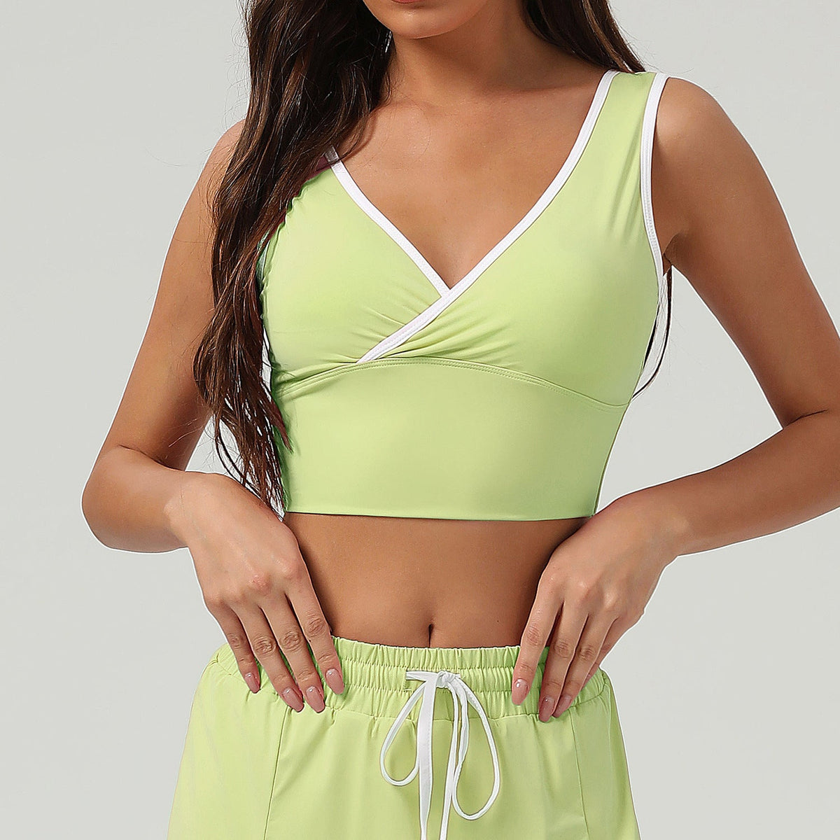 Cool Feeling Sun Protection Sports Vest Cross V neck Beauty Back Yoga Clothes Bra Contrast Color Fitness Clothes Vest with Pad