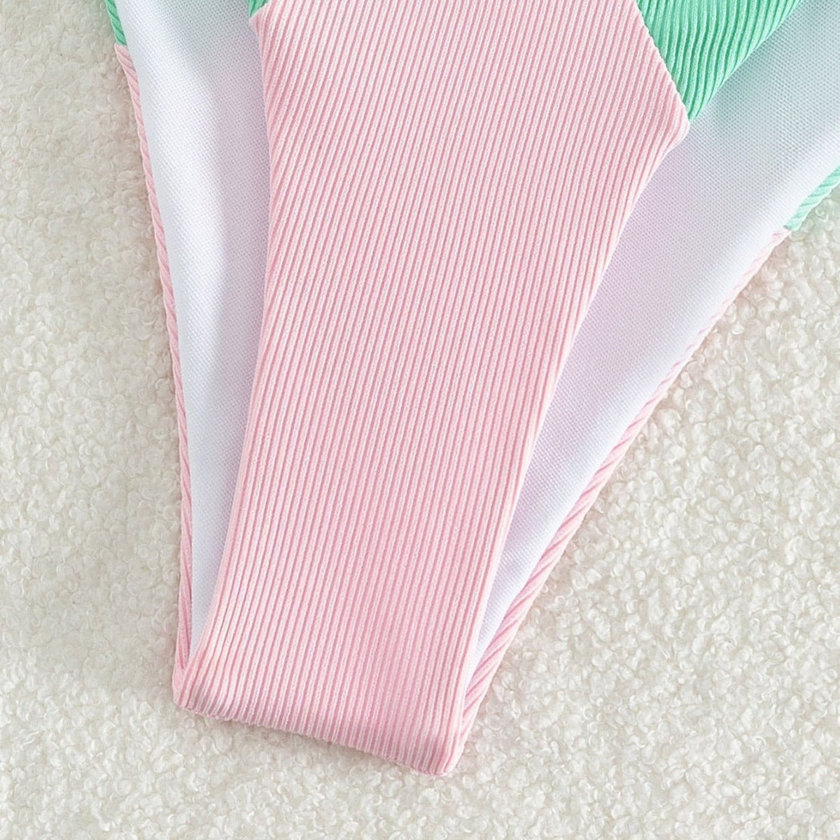 Color Matching Lace up Sunken Stripe High Waist Bikini Sexy Split Swimsuit