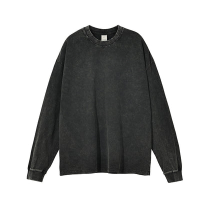 Wax Dye Long Sleeved T Autumn Winter Solid Color Washed Sweatshirt