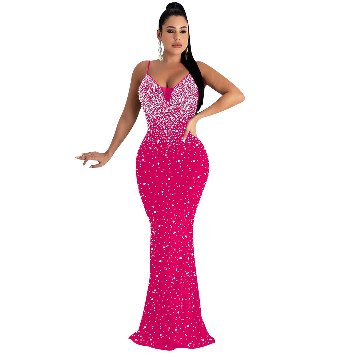 Women Clothing Sexy Nightclub Rhinestone Beaded Sling Dress Women