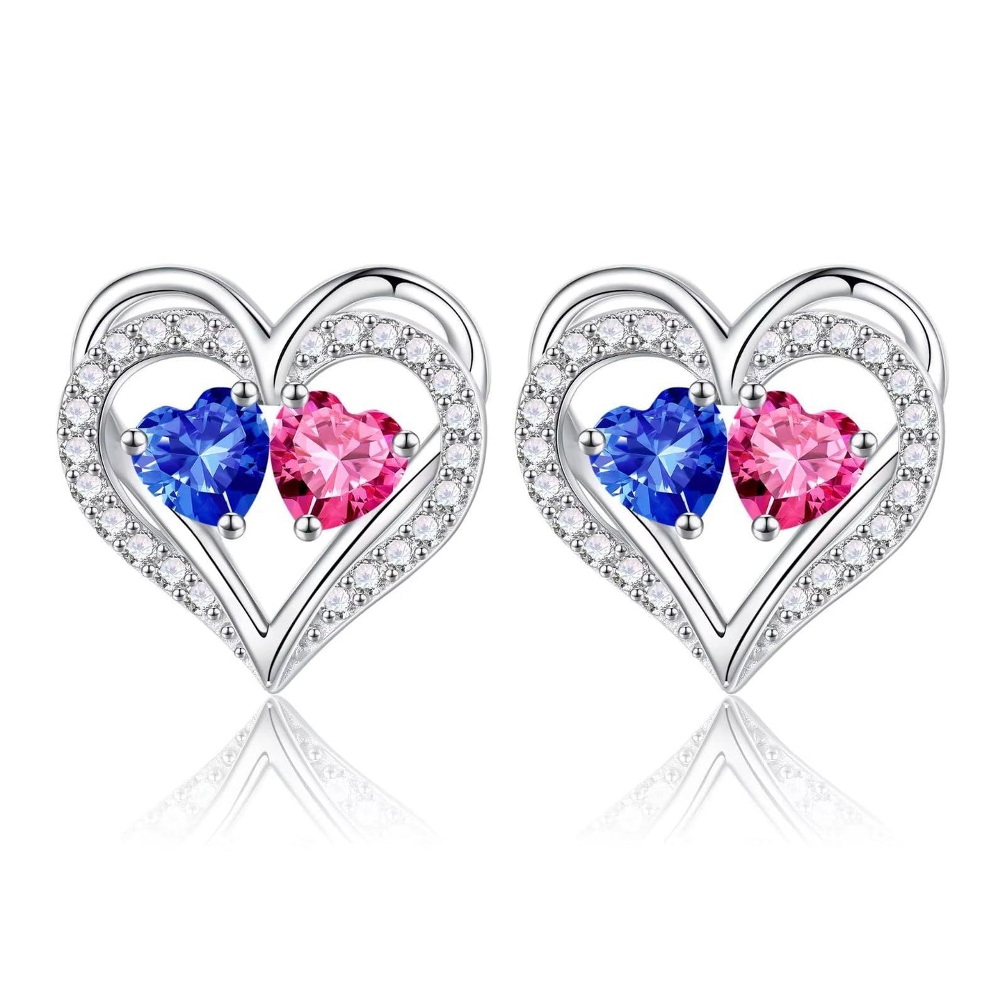 Sterling Silver Birthstone Heart Earrings