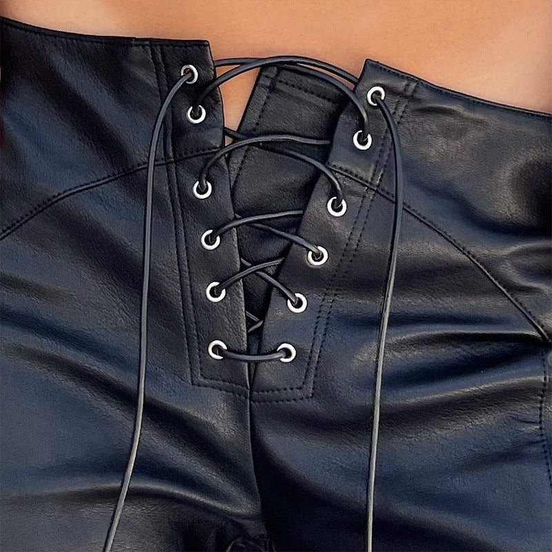 Autumn Women Clothing Faux Leather Pants Women Straight Loose Casual Low Waist Leather Pants Hair