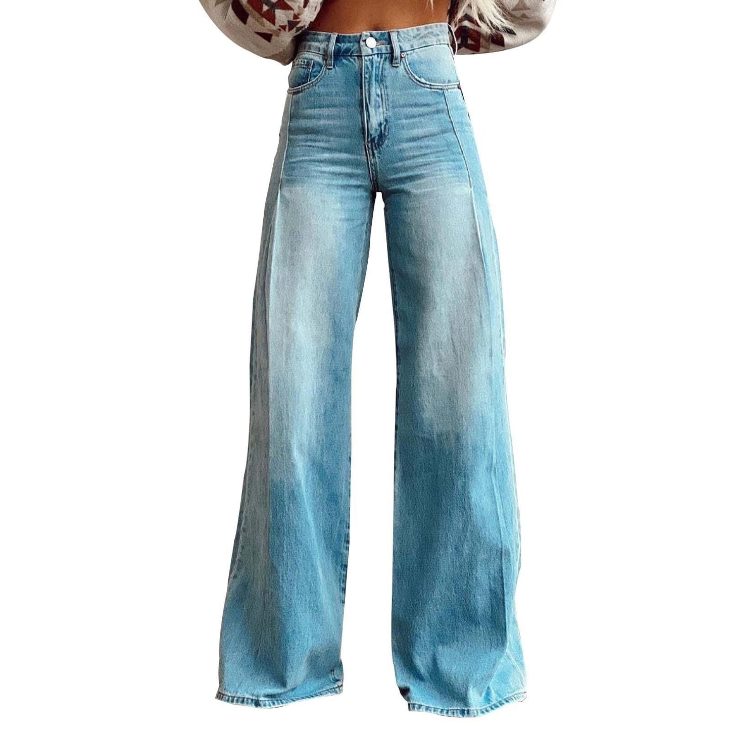 Retro Wide Leg High Waist Design Mop Denim Trousers Women Jeans