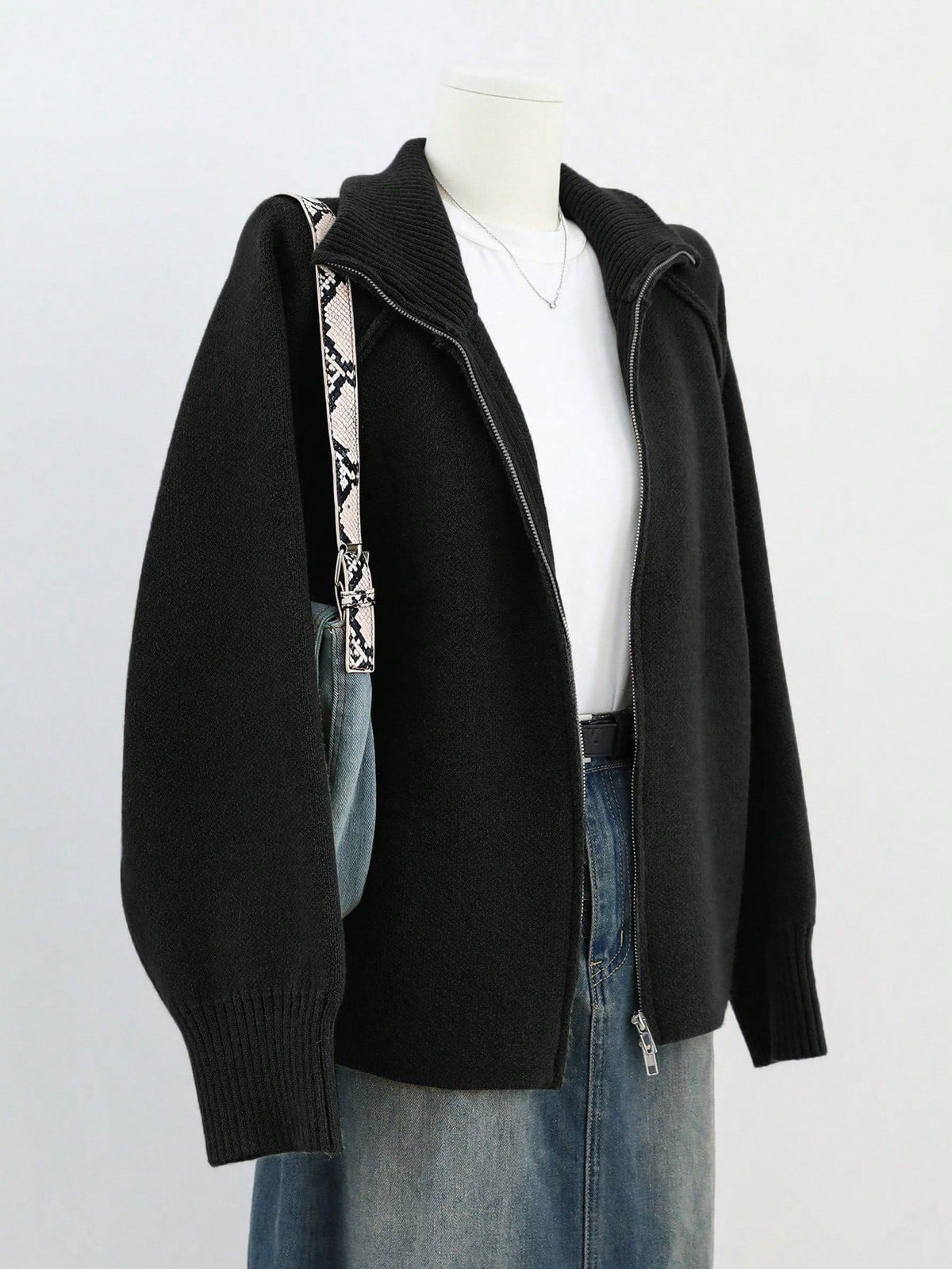Lazy Sweater Coat Women Autumn Winter Korean Solid Color Stand Collar Zipper Knitted Cardigan Top