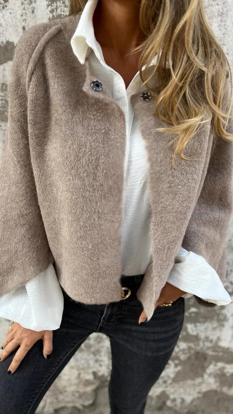 Autumn Winter Loose Short Cashmere Long Sleeve Coat