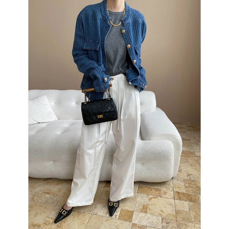 Early Autumn Old Money Niche Texture Profile Classic Denim Jacket Coat
