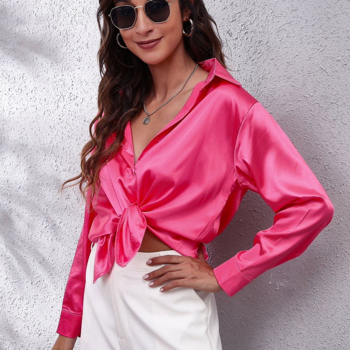 Popular Satin Shirt Women Artificial Silk Long Sleeve Shirt Autumn Women Clothing