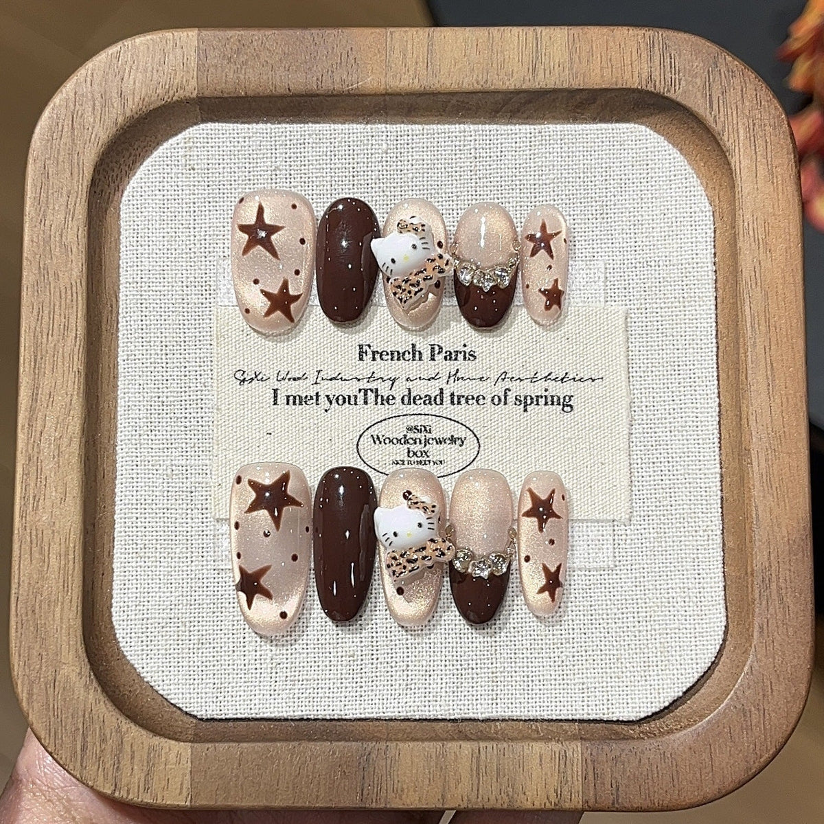 Hand-painted brown coffee star polka dots flash cat's eye handmade armor