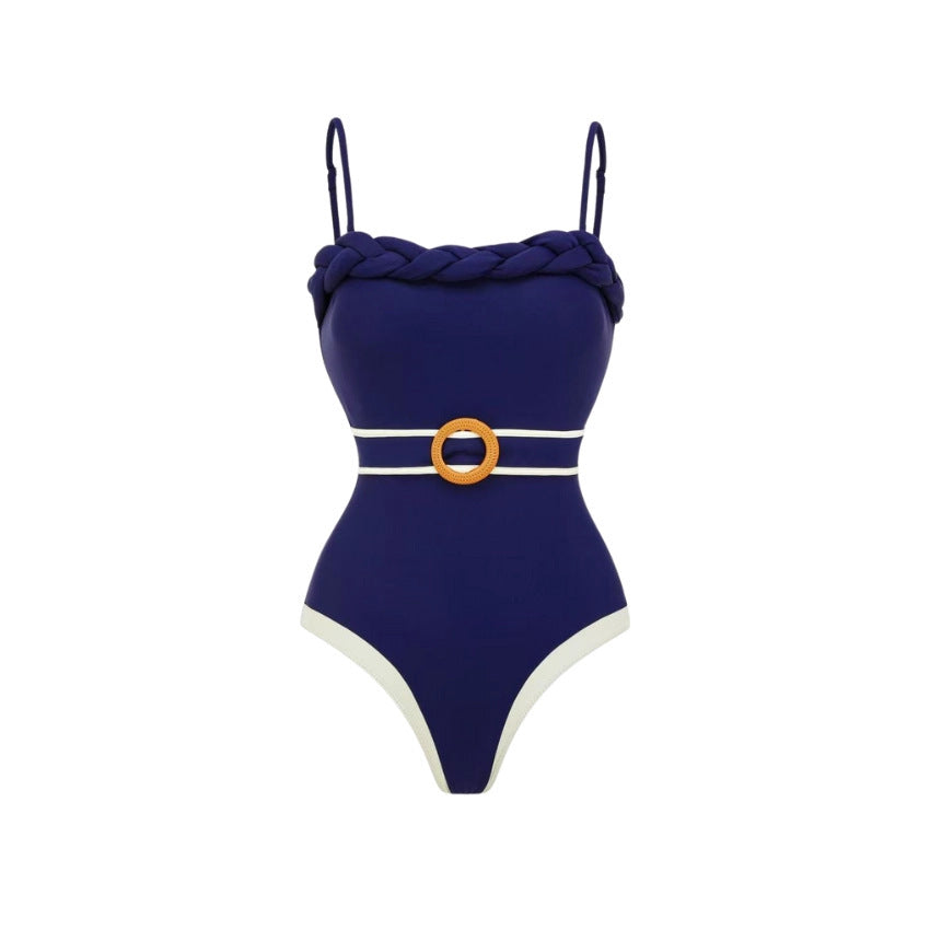 Swimsuit Navy Blue Tube Top Design One Piece Swimsuit Set for Women