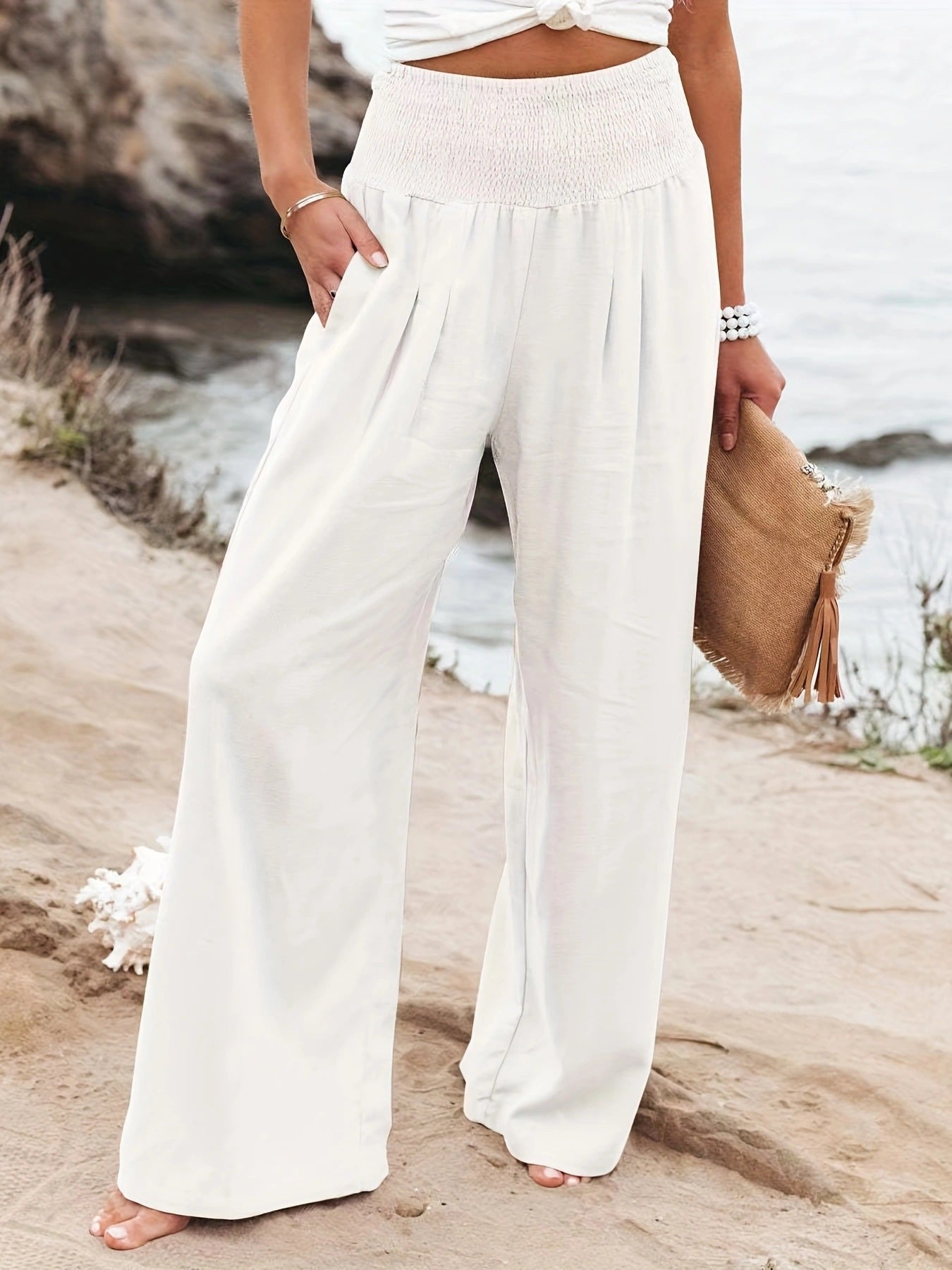 Spring Summer Women Casual Trousers Casual Cotton Distressed Mid Waist Trousers Outer Wear