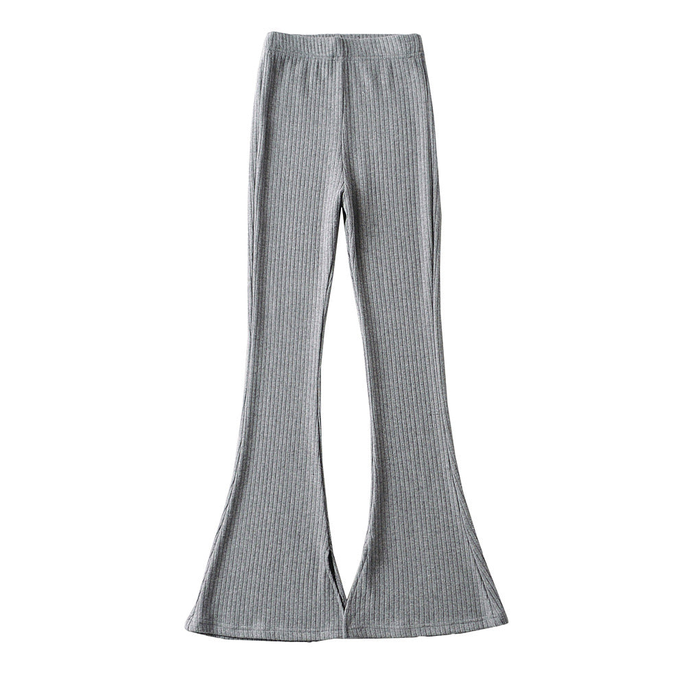 High Waist Bottom Slit Bell-Bottom Pants Internet Celebrity Elastic Waist Mop Trousers Slimming Casual Pants
