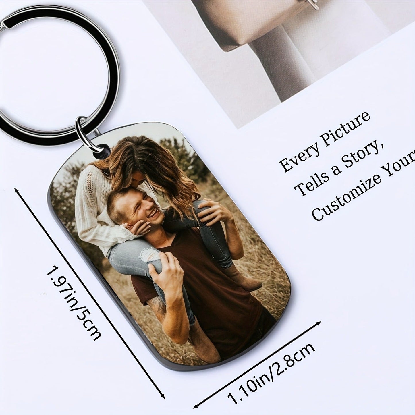 Stainless Steel Necklace Men and Women Personalized Custom Keychain with Pictures - Double Sided Engraving Photo Text Customized Key Chains for Men Boyfriend