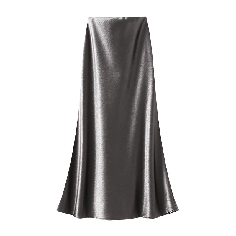 Satin Skirt for Women Autumn Winter High Waist Slimming Fishtail Long Skirt
