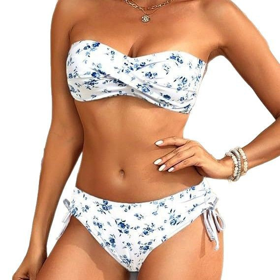 Year tube top screw bag floral swimming split bikini