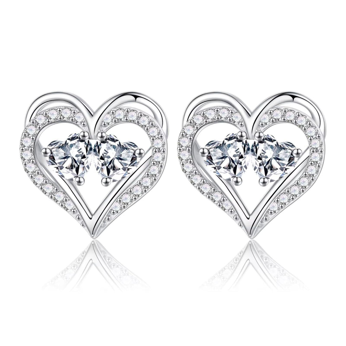 Sterling Silver Birthstone Heart Earrings