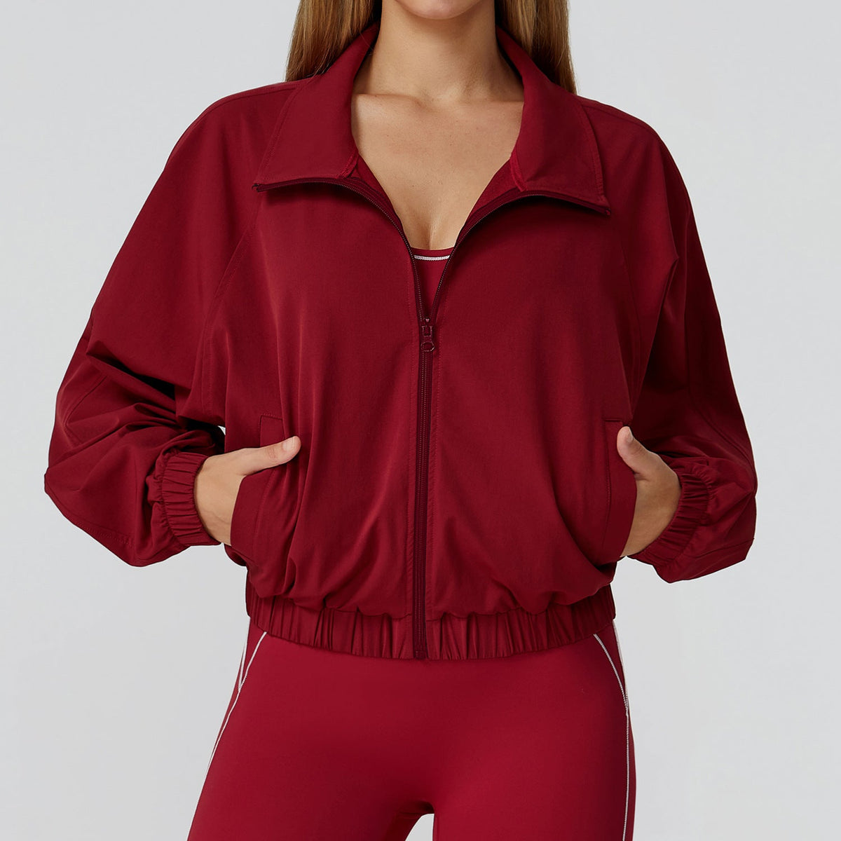 Quick Drying Stand Collar Sports Jacket Women Zipper Windproof Outdoor Running Workout Long Sleeve Yoga Clothes Coat