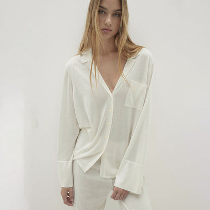 Comfort Knitted Loose Cardigan Long Sleeve Pants Pajamas Women Casual Simple Home Wear