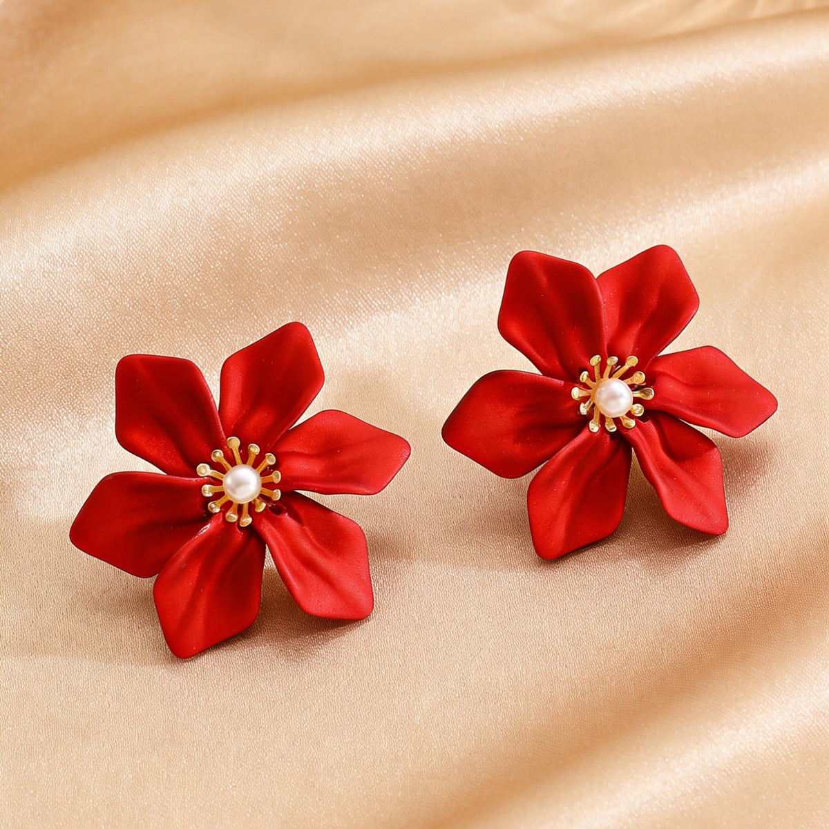Fashion Luxury Faux Pearl Flower Jewelry Set Necklace Bracelet Ring Earrings