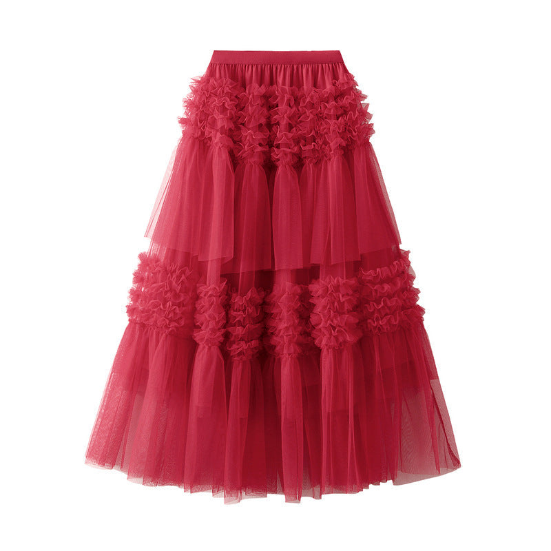 Spring Super Fairy Gauze Skirt Large Swing Sweet Retro Layers of Lace Tiered Mesh Skirt