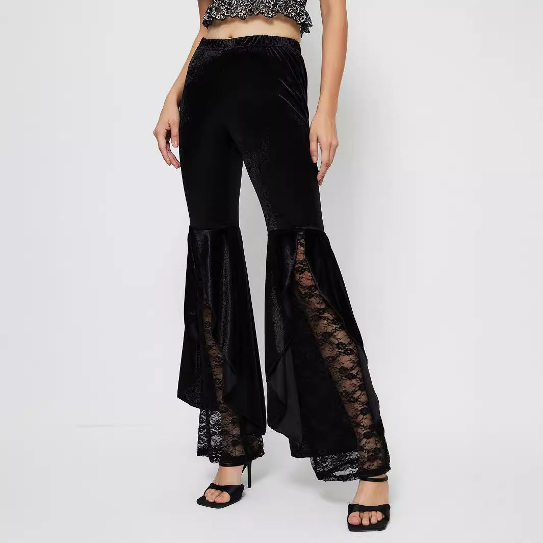 Women Clothing Elegant Lace Casual Pants Bell Bottom Pants