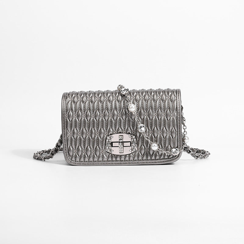 Simple female bag trendy embroidery purse with diamond chain single shoulder purse crossbody