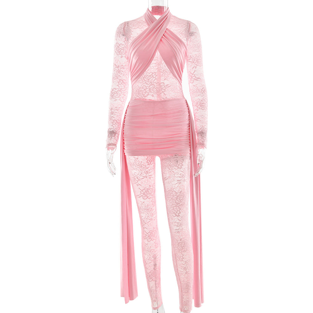 Summer Women Clothes Jumpsuit Sexy Lace Strap Stitching Tight Jumpsuit