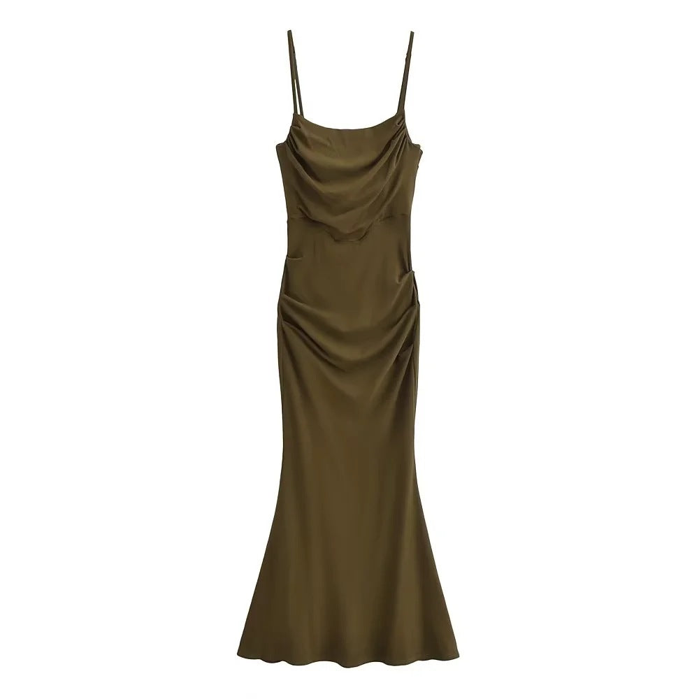 Sexy Sexy Pleated Boning Corset Strap Dress Summer Waisted Slim Fit Package Hip Dress