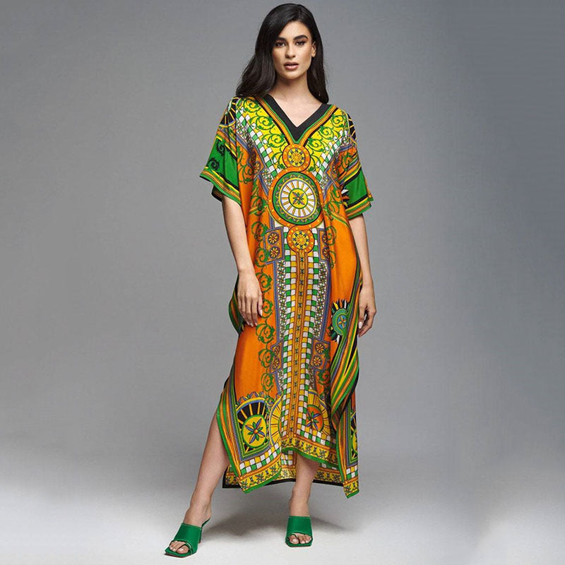 High End Polyester Printed Beach Cover Up Robe Dress Sun Protection Shirt Bikini Cover Up