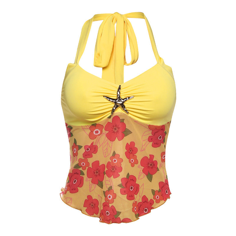 Summer Women Clothing Sexy Halter Camisole Printed Wave Edge Top for Women