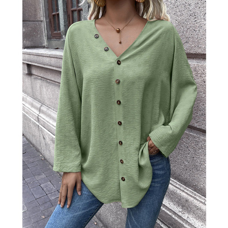 Women Clothing Casual Solid Color Single Breasted Cardigan Shirt Long Sleeved Shirt Women Top