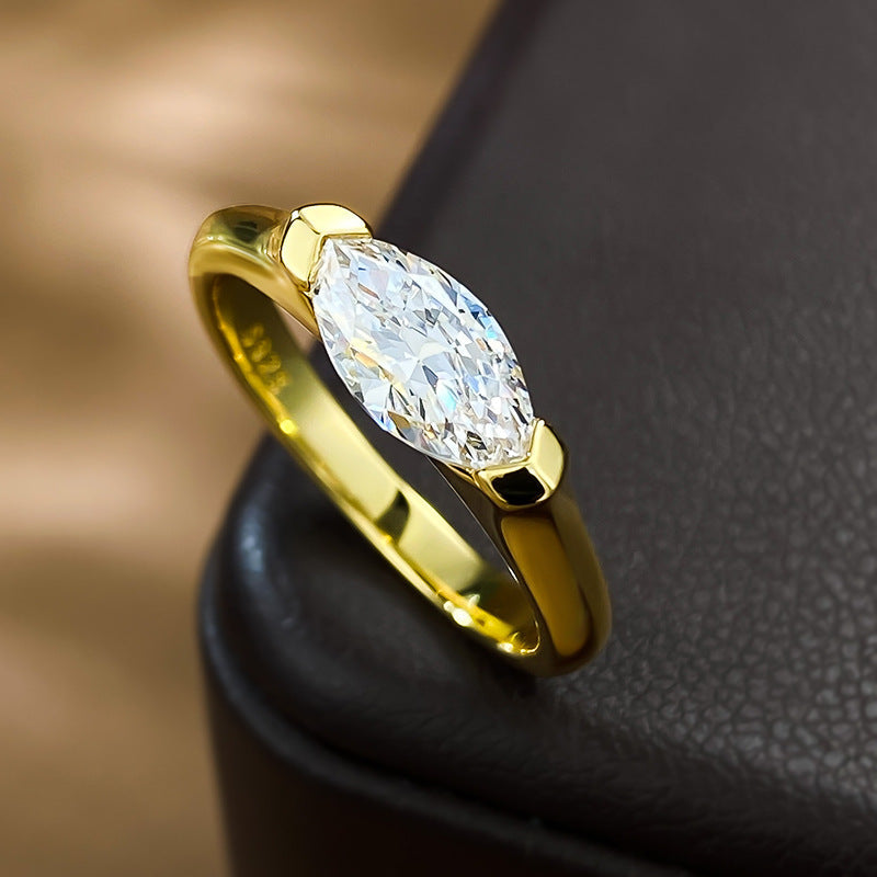 Horse Eye Diamond Ring 925 Silver Rice Grain Diamond Zircon Design Couple Finger Ring