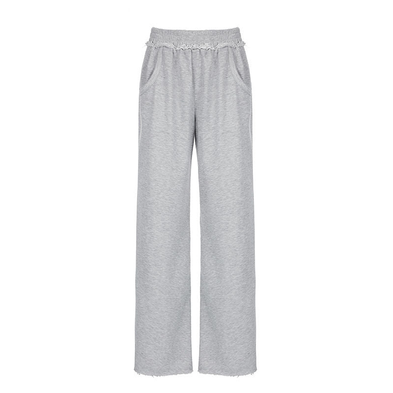 Casual Street Loose Sweatpants Elastic Wide Waist Head Drawstring Patchwork Pocket Straight Leg Pants Trousers Spring Summer
