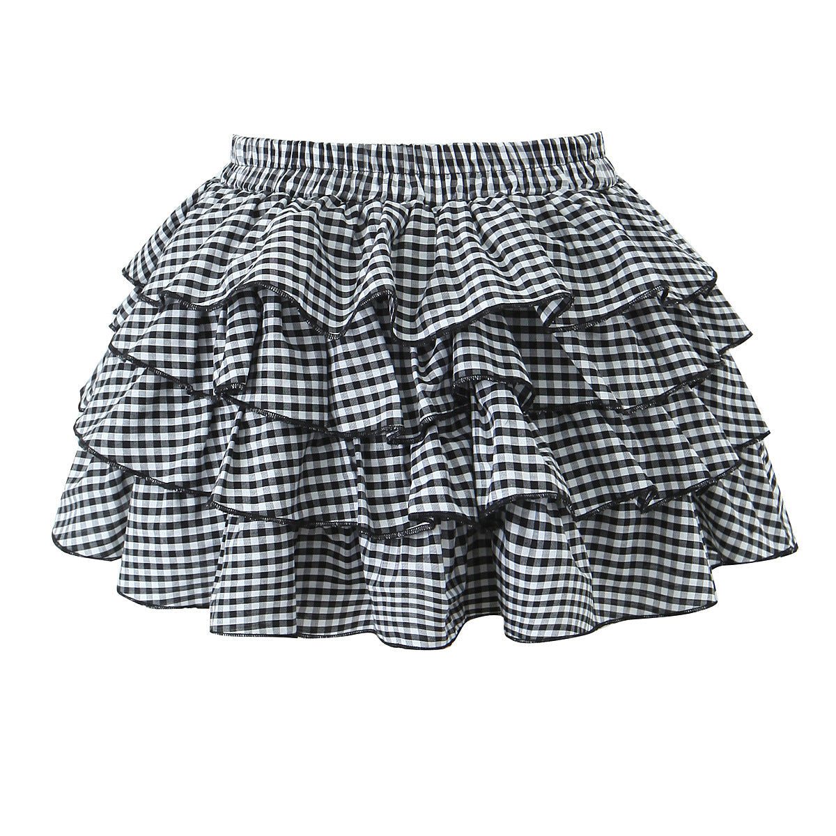 Retro Plaid Cake Short Skirt Women Sweet Sexy Elastic High Waist Ruffles Bubble Skirt
