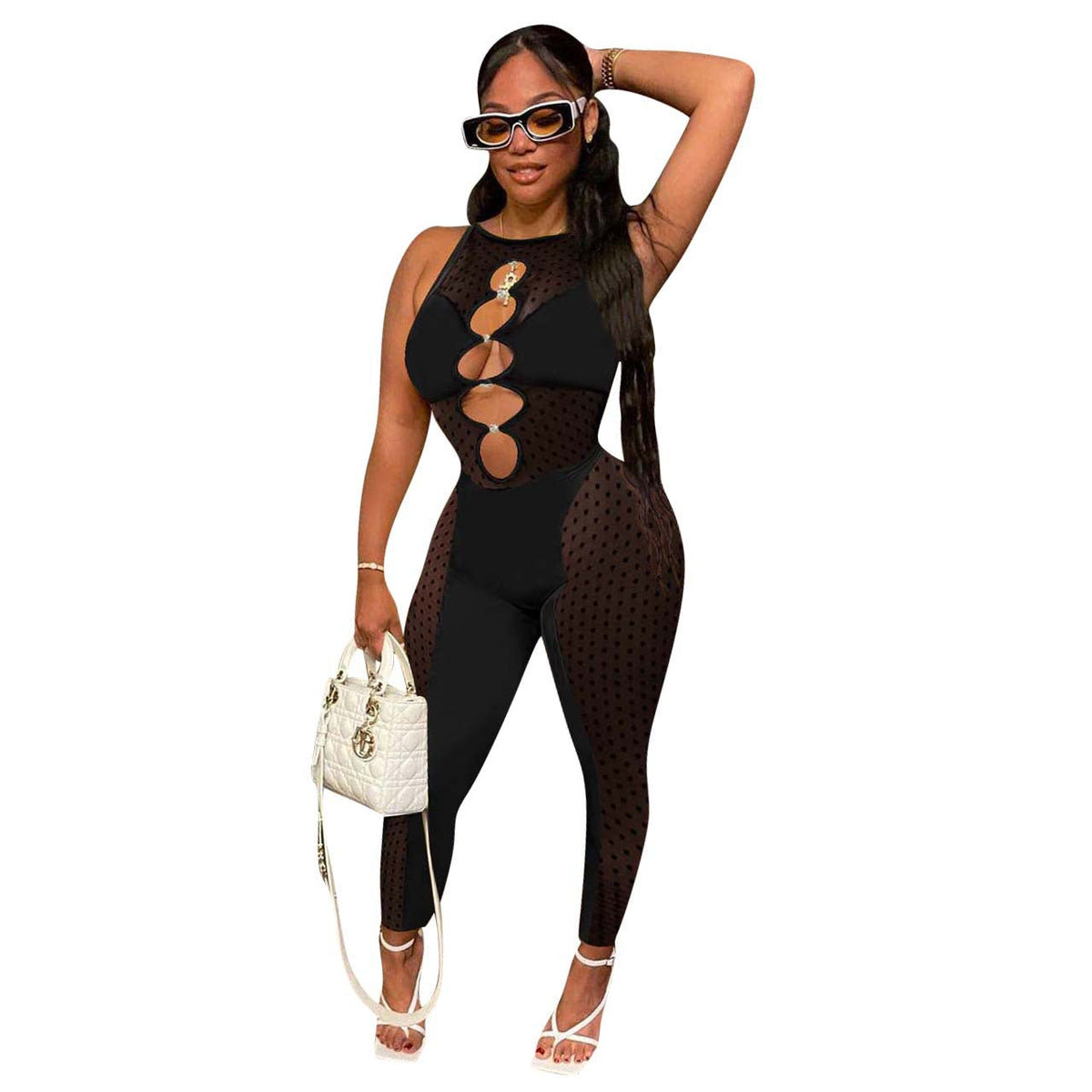 Clothing Spring Summer Mesh Milk Silk Stitching Jumpsuit
