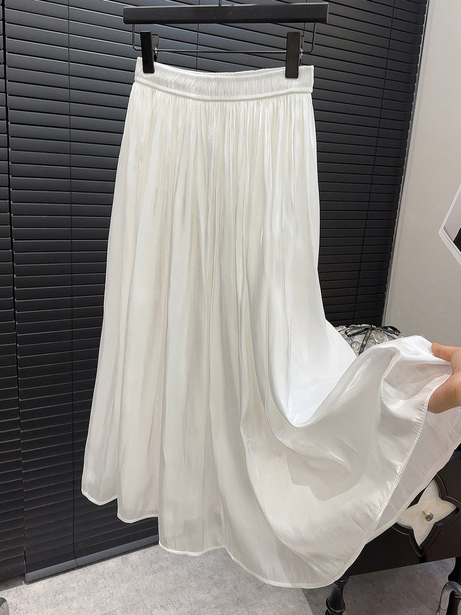 High Grade Glossy Pearlescent Chiffon Pleated Skirt Retro Fashionable Pleated Drooping Slimming High Waist A line Skirt