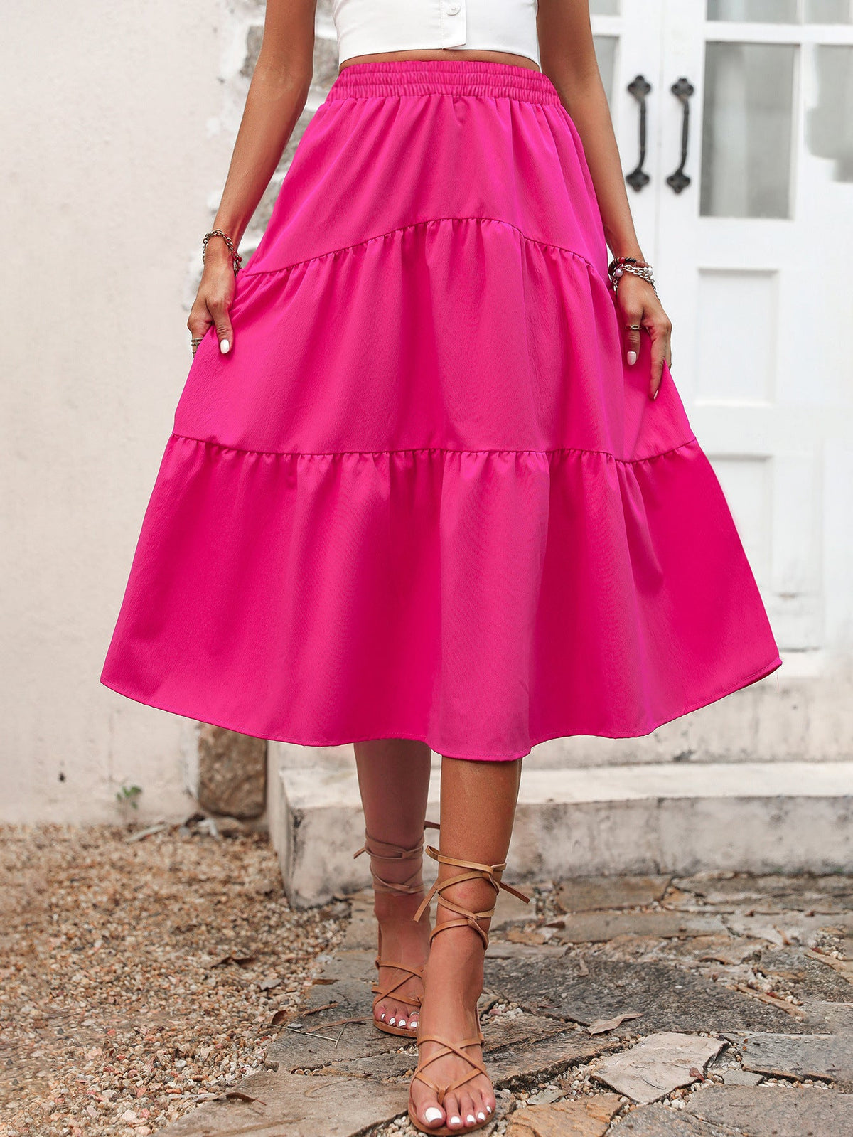 Women Clothing High Waist Elastic Solid Skirt