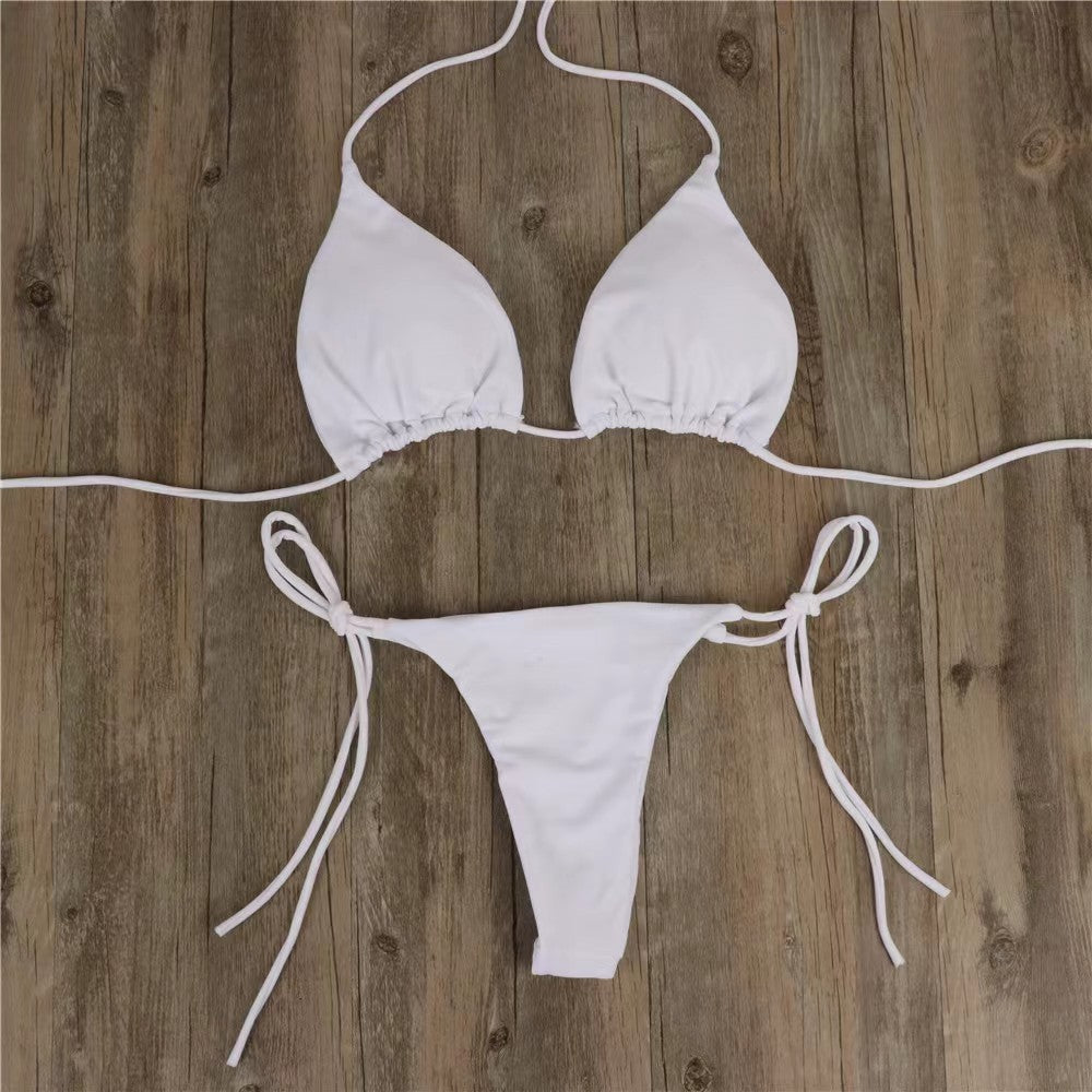 Neck strap-on bikini swimsuit sexy belt chest pad split swimsuit strap three-point swimsuit suit women