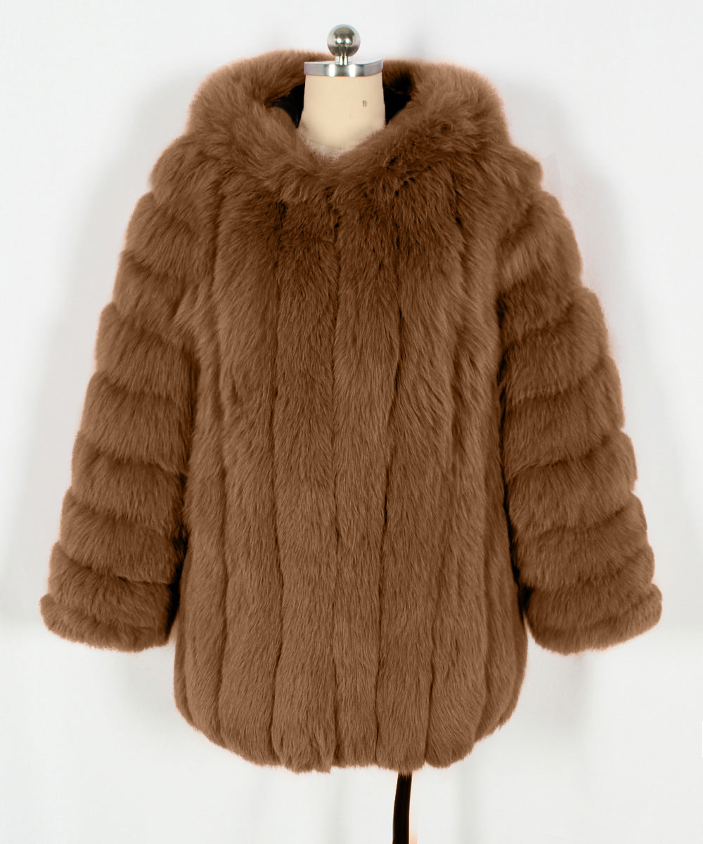 Autumn Winter Faux Fur Warm Plush Women Overcoat Faux Fur Jacket Environmental Protection Fur