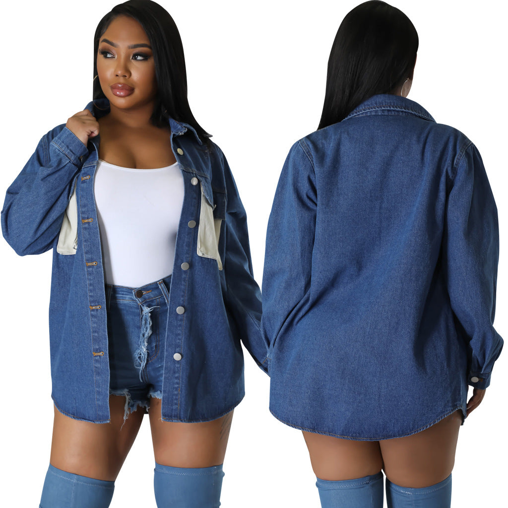 Stitching Denim Casual Coat