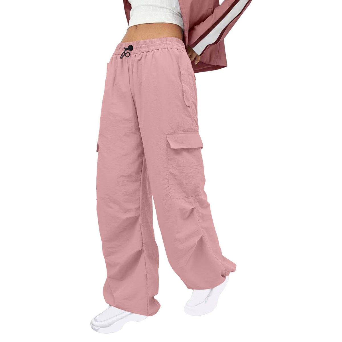Women Clothing Solid Color Nylon Multi Pocket Loose Cargo Pants