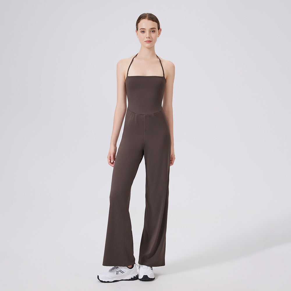 Autumn Winter Tight Nude Feel Yoga Clothes with Chest Pad Halter Two Way Wear Sports Fitness Running One Piece Straight Leg Pants