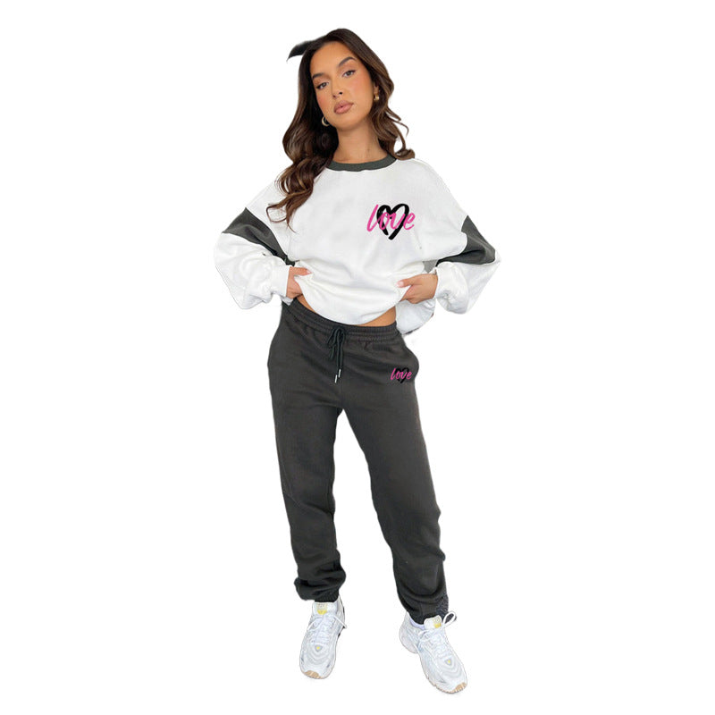 Autumn Winter Peach Heart Multicolor Printing Sweaters Women Clothing Casual Trousers Set