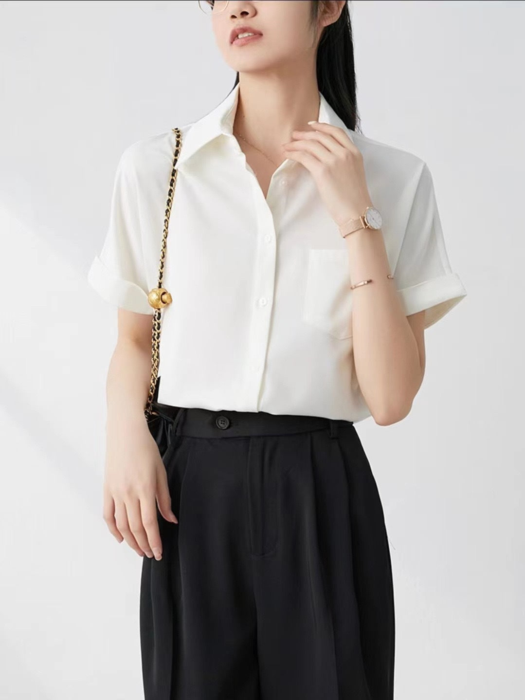 Summer Casual Satin Satin Short Sleeved Shirt Korean Professional White Collar Office Interview Shirt